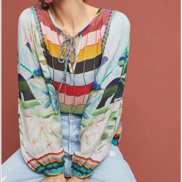 Anthropologie blank elouera boho peasant printed blouse size XS - Picture 2 of 7